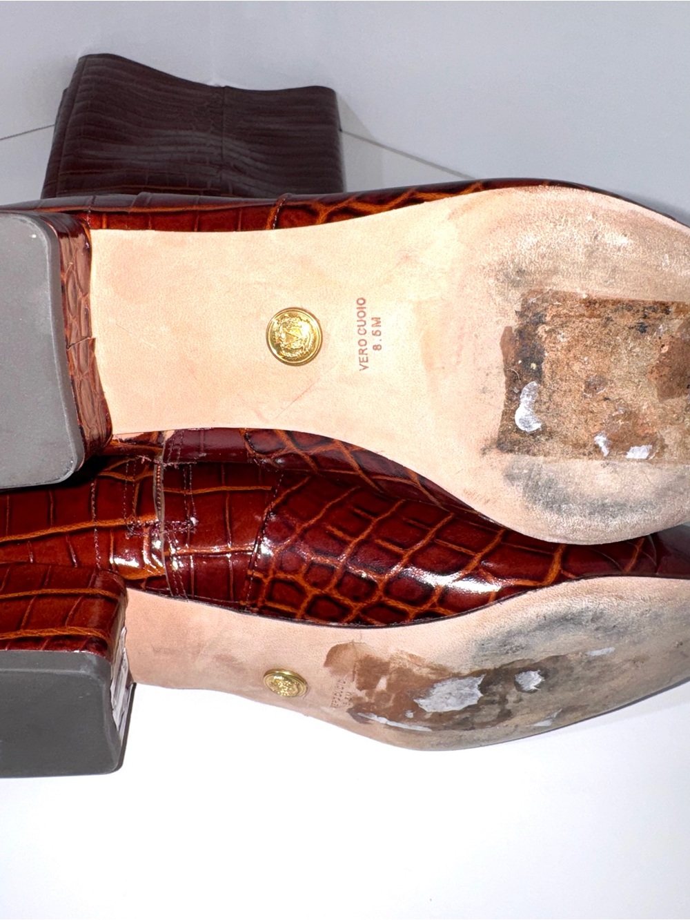 Veronica Beard Cecile Croc Embossed Leather Knee Boots - Picture 6 of 6